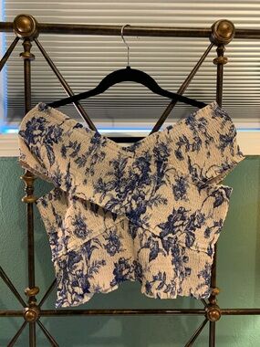 Express Blue Floral Off-Shoulder Smocked Camisole